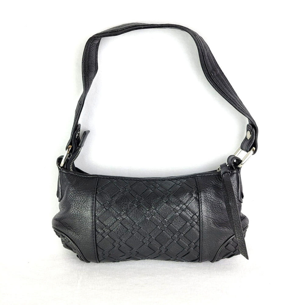 Elliot Lucca Womens Leather Weave Zip Small Shoulder Bag Black Retro Minimalist